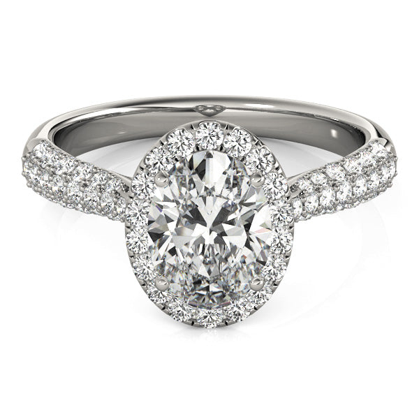 Oval-Cut Halo Pave Diamond Engagement Ring Setting 18k White Gold (0.34ct)