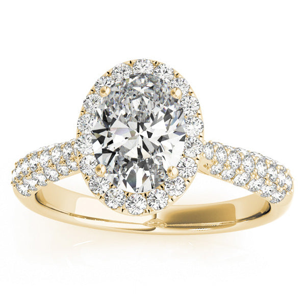 Oval-Cut Halo Pave Diamond Engagement Ring Setting 18k Yellow Gold (0.34ct)