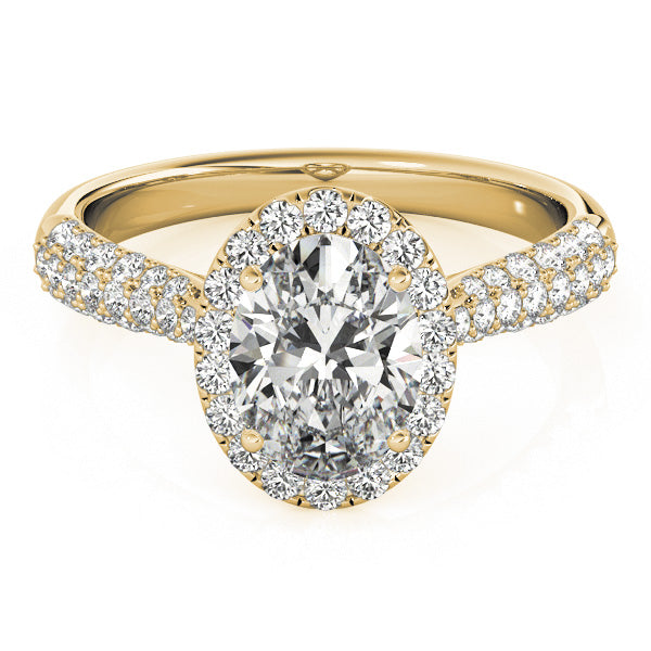 Oval-Cut Halo Pave Diamond Engagement Ring Setting 18k Yellow Gold (0.34ct)