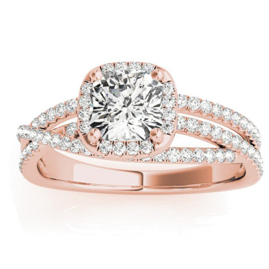 Diamond Halo Triple Row Twist Engagement Ring 18K Rose Gold (0.36ct)