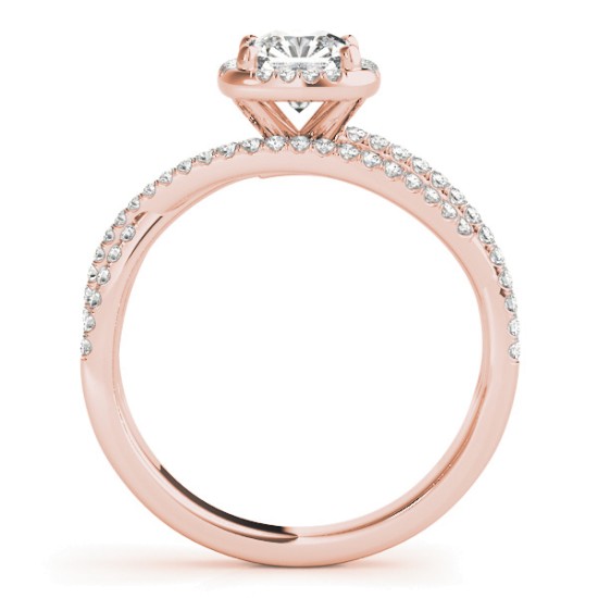 Diamond Halo Triple Row Twist Engagement Ring 18K Rose Gold (0.36ct)