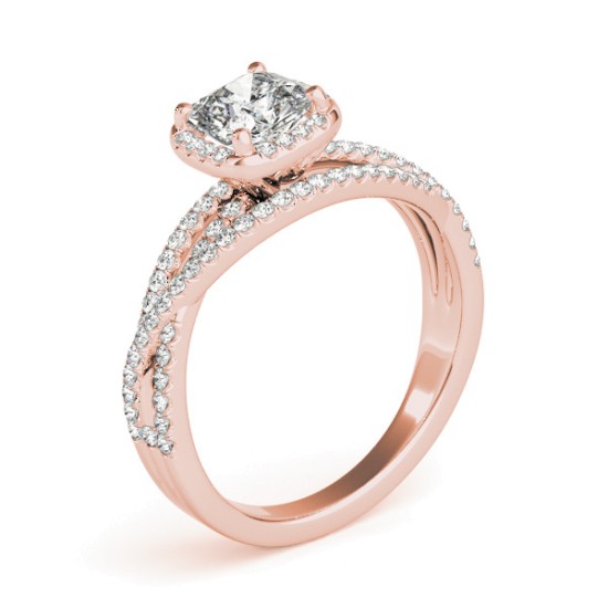 Diamond Halo Triple Row Twist Engagement Ring 18K Rose Gold (0.36ct)