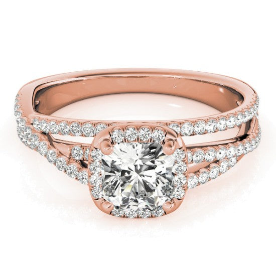 Diamond Halo Triple Row Twist Engagement Ring 18K Rose Gold (0.36ct)