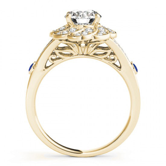 Diamond & Blue Sapphire Floral Engagement Ring Setting 14k Yellow Gold (0.25ct)