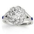 Diamond & Blue Sapphire Floral Engagement Ring Setting Palladium (0.25ct)