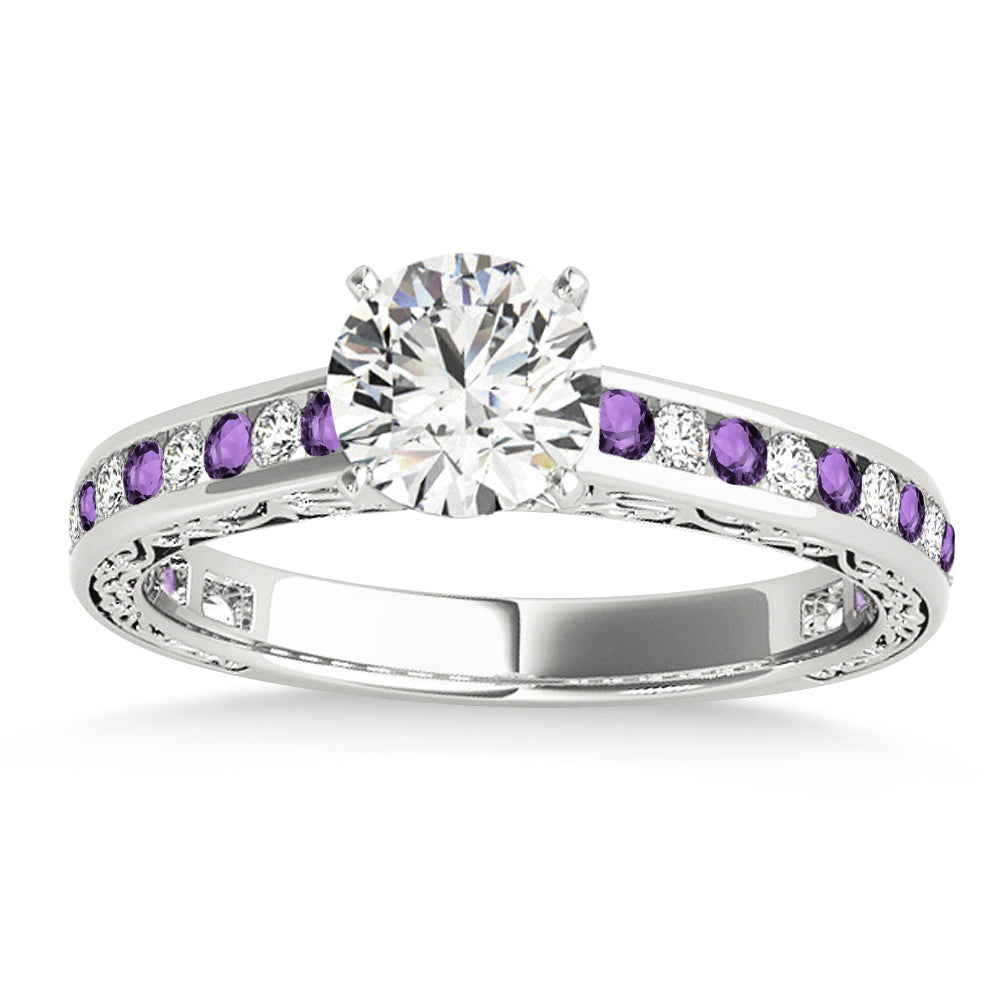 Amethyst & Diamond Channel Set Engagement Ring 18k White Gold (0.42ct)