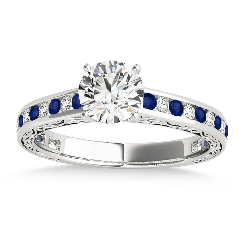 Blue Sapphire & Diamond Channel Set Engagement Ring 18k White Gold (0.42ct)