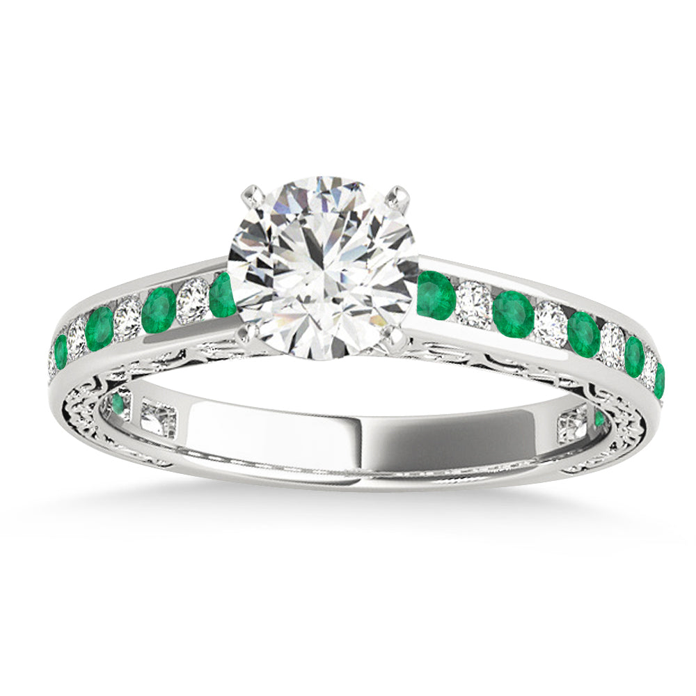 Emerald & Diamond Channel Set Engagement Ring 14k White Gold (0.42ct)