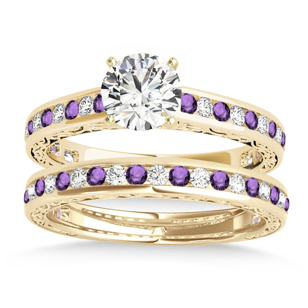 Amethyst & Diamond Twisted Bridal Set 14k Yellow Gold (0.87ct)