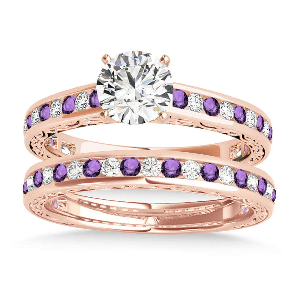 Amethyst & Diamond Twisted  Bridal Set 18k Rose Gold (0.87ct)