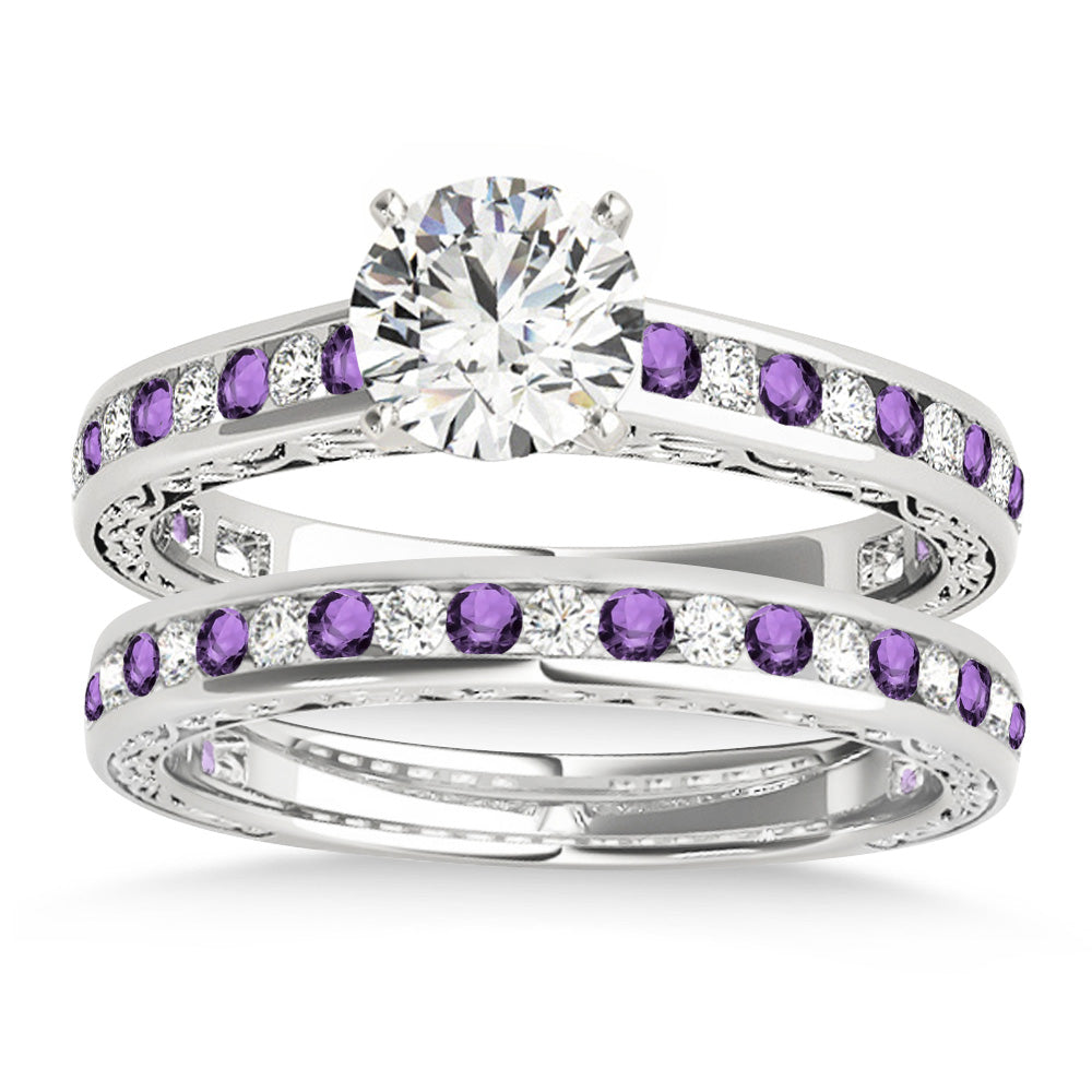 Amethyst & Diamond Twisted  Bridal Set 18k White Gold (0.87ct)
