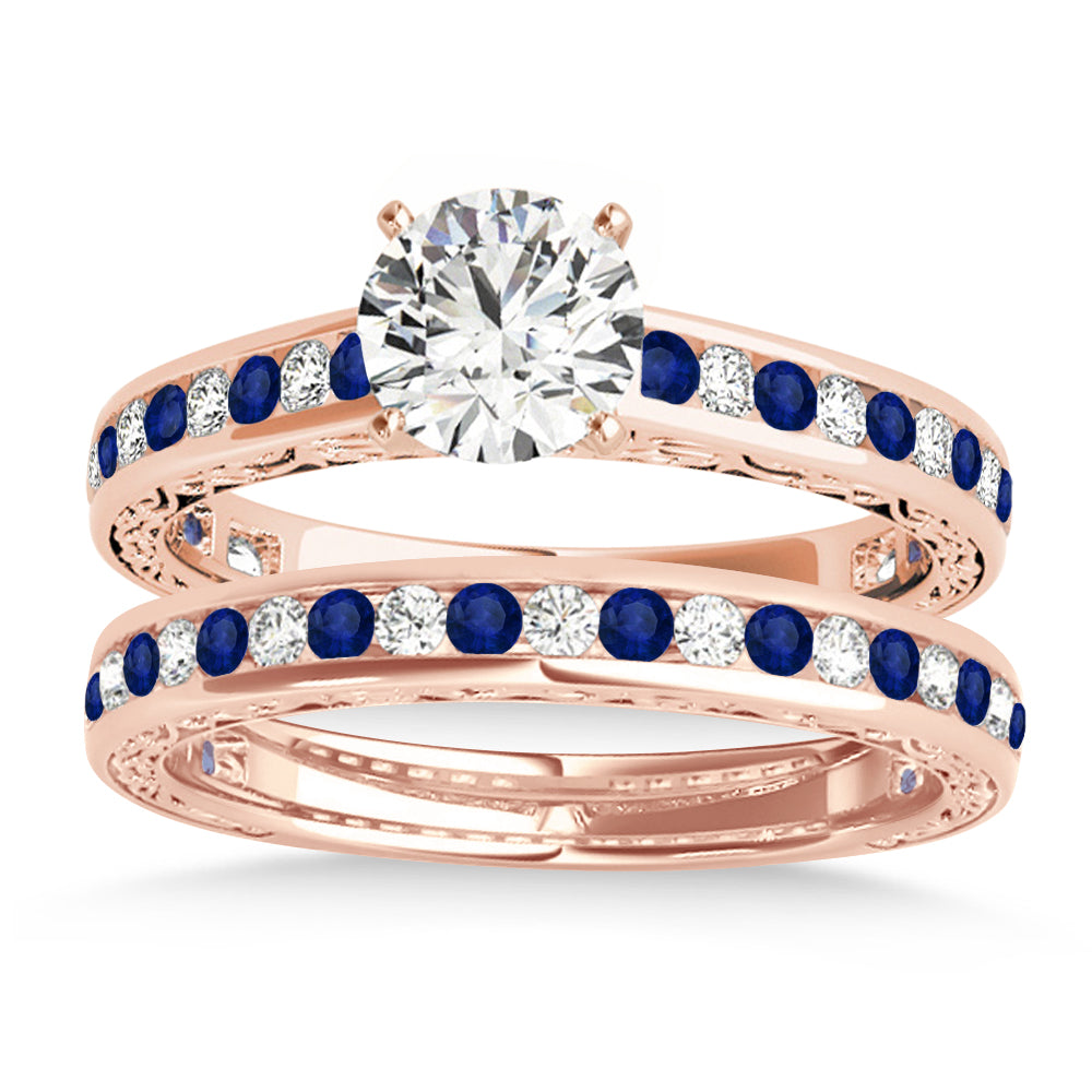 Blue Sapphire & Diamond Twisted Bridal Set 18k Rose Gold (0.87ct)
