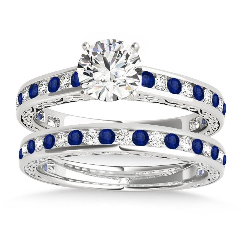 Blue Sapphire & Diamond Twisted Bridal Set Platinum (0.87ct)