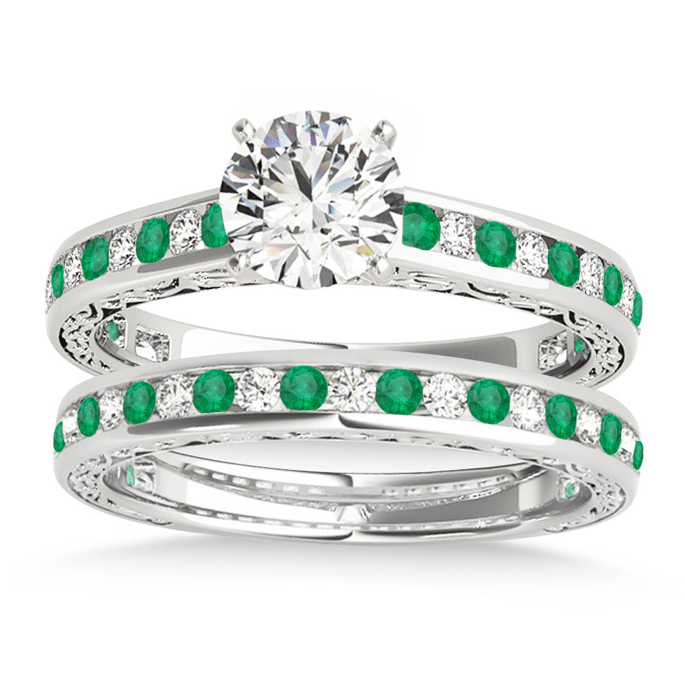 Emerald & Diamond Twisted  Bridal Set 14k White Gold (0.87ct)