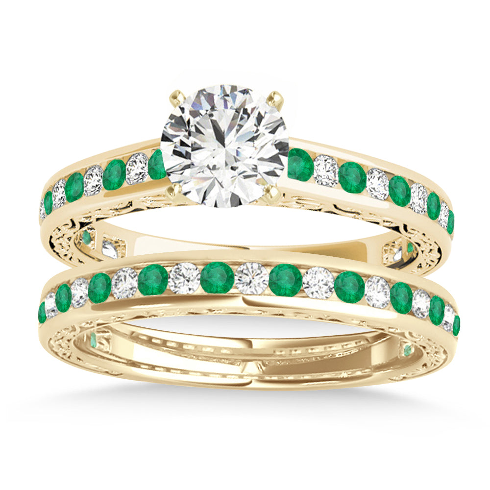 Emerald & Diamond Twisted  Bridal Set 14k Yellow Gold (0.87ct)