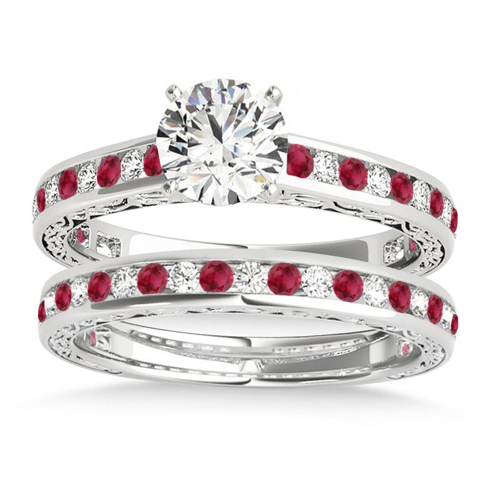 Ruby & Diamond Twisted  Bridal Set 14k White Gold (0.87ct)
