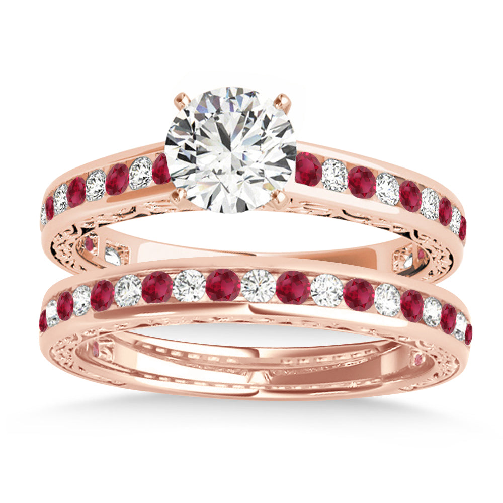 Ruby & Diamond Twisted  Bridal Set 18k Rose Gold (0.87ct)