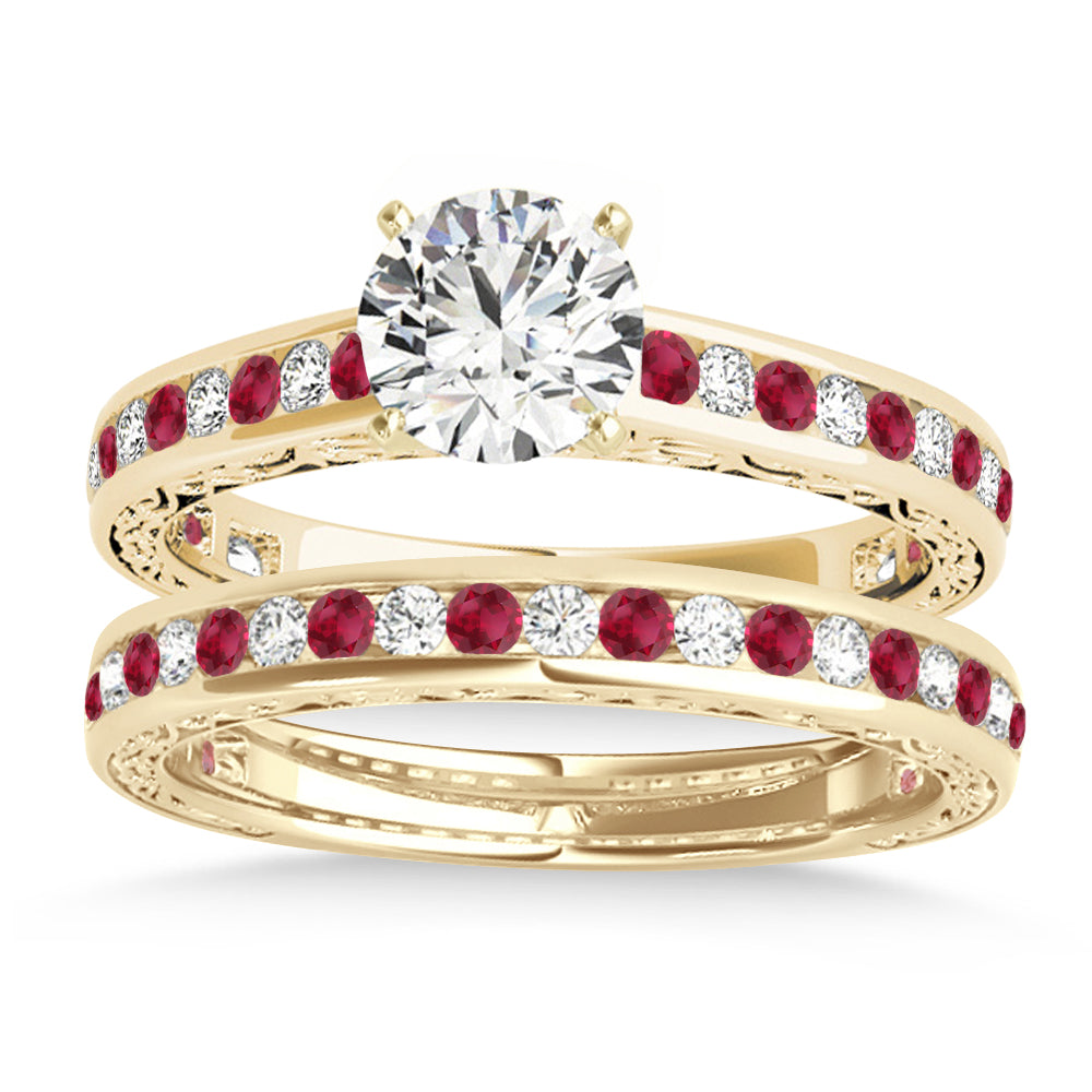 Ruby & Diamond Twisted  Bridal Set 18k Yellow Gold (0.87ct)