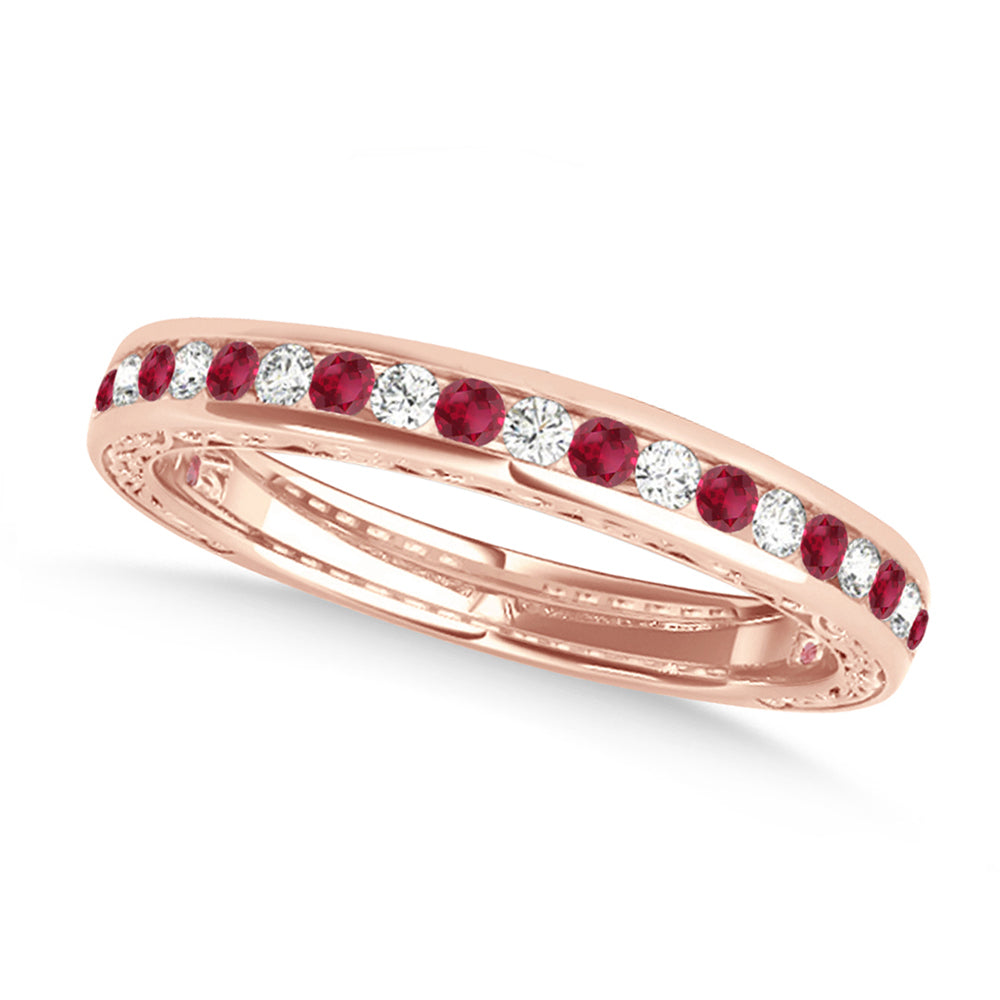 Diamond and Ruby Channel Set Wedding Band 14k Rose Gold (0.45ct)