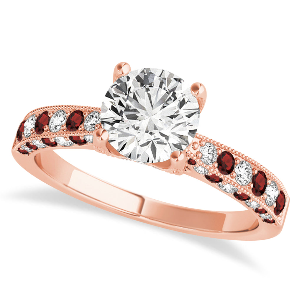 Alternating Diamond & Garnet Engravable Engagement Ring in 14k Rose Gold (0.45ct)