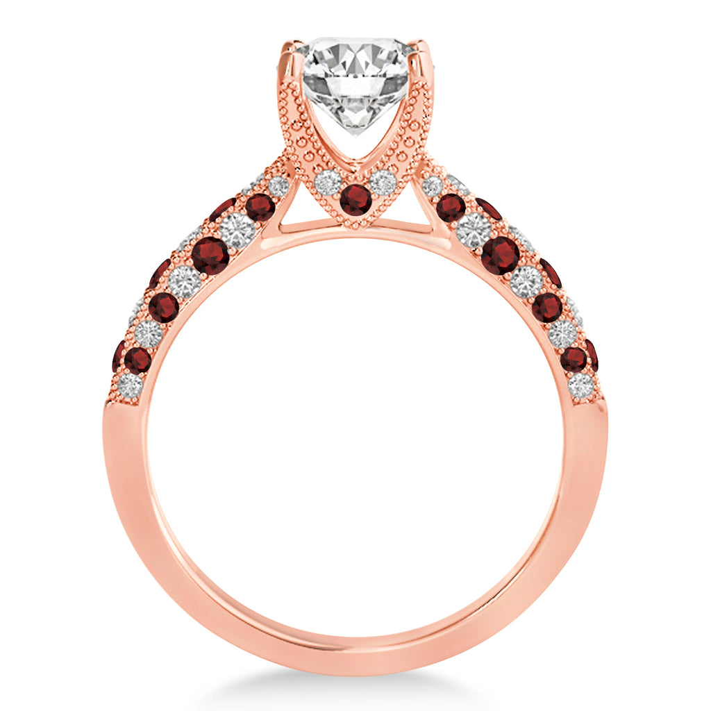 Alternating Diamond & Garnet Engravable Engagement Ring in 14k Rose Gold (0.45ct)