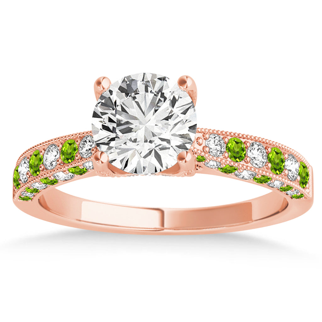 Alternating Diamond & Peridot Engravable Engagement Ring in 14k Rose Gold (0.45ct)