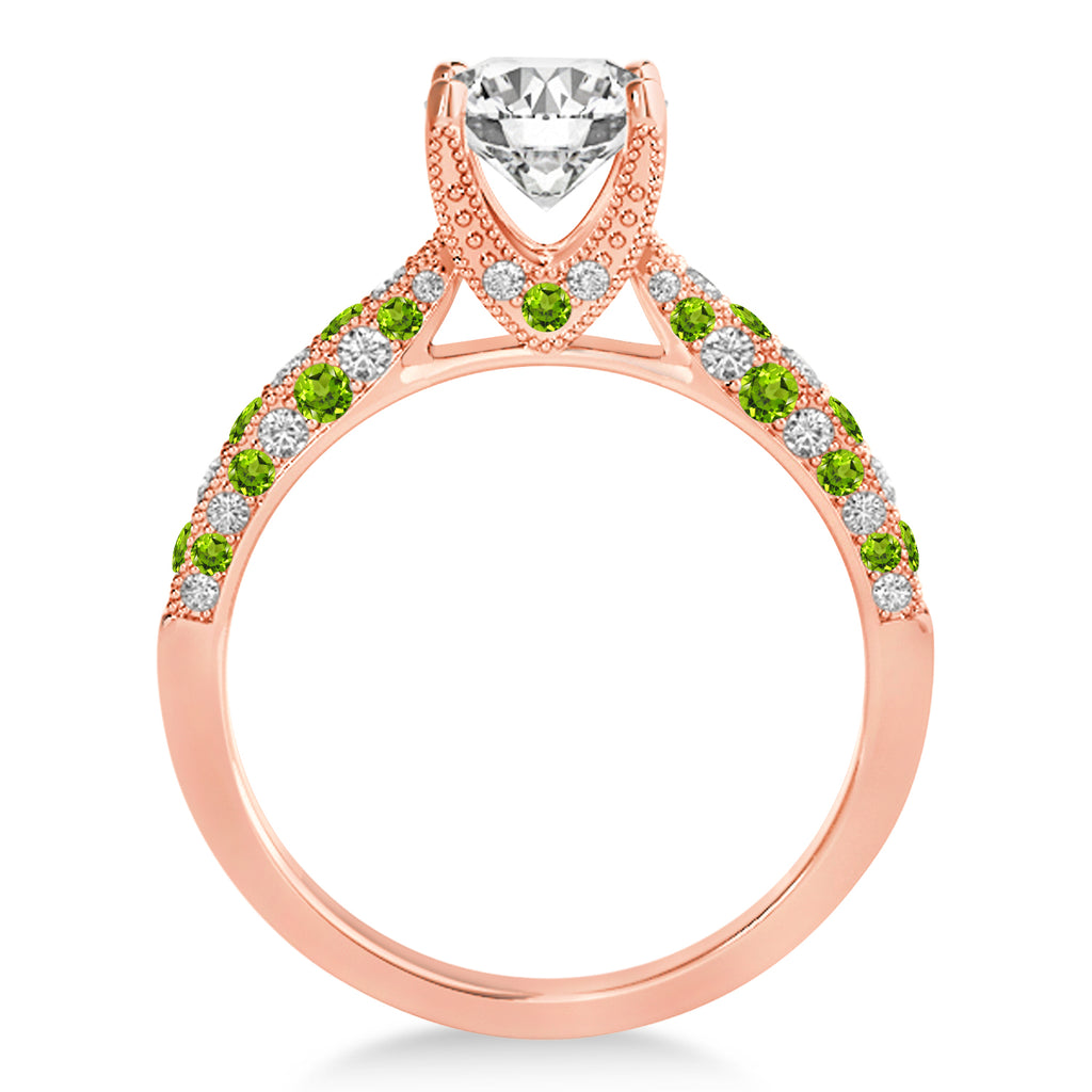 Alternating Diamond & Peridot Engravable Engagement Ring in 14k Rose Gold (0.45ct)