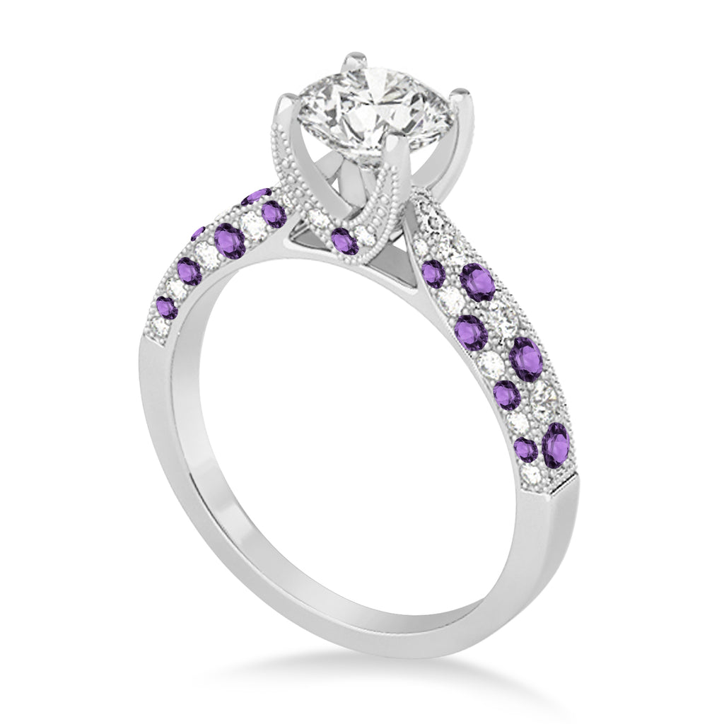 Alternating Diamond & Amethyst Engravable Engagement Ring in 14k White Gold (0.45ct)
