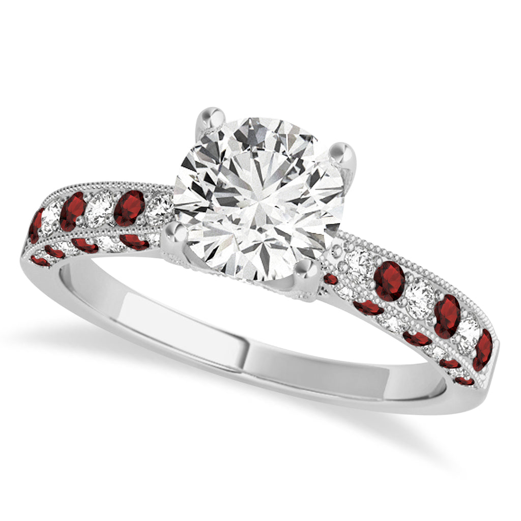 Alternating Diamond & Garnet Engravable Engagement Ring in 14k White Gold (0.45ct)