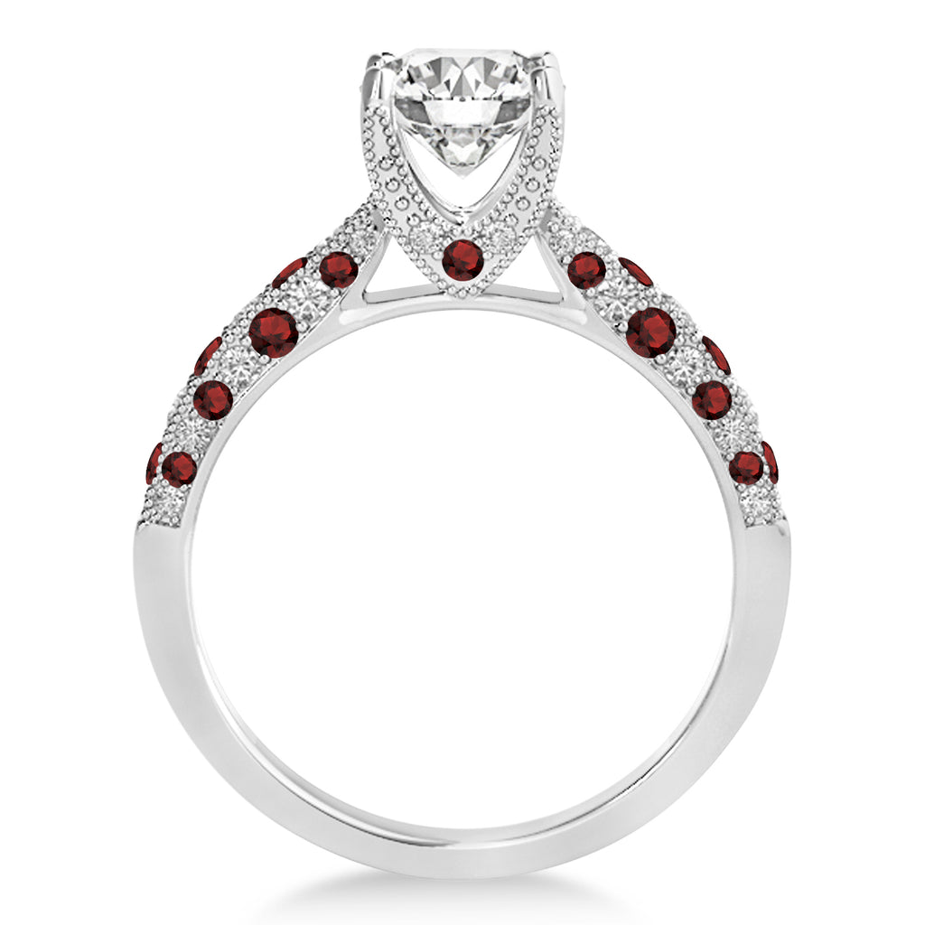 Alternating Diamond & Garnet Engravable Engagement Ring in 14k White Gold (0.45ct)