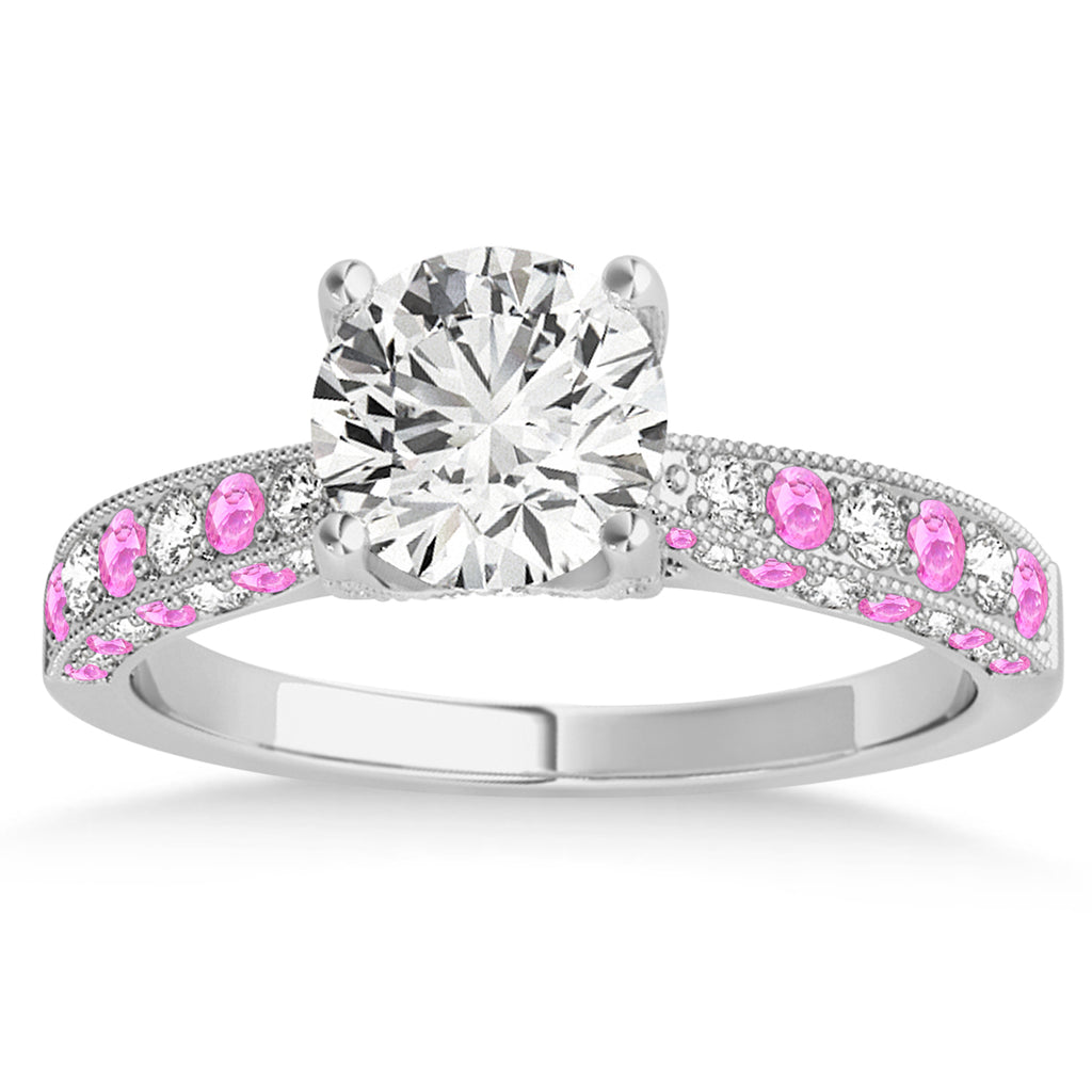 Alternating Diamond & Pink Sapphire Engravable Engagement Ring in 14k White Gold (0.45ct)