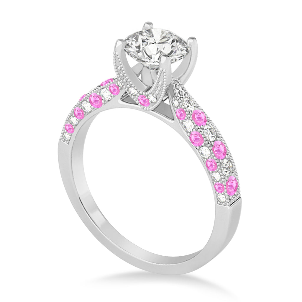 Alternating Diamond & Pink Sapphire Engravable Engagement Ring in 14k White Gold (0.45ct)