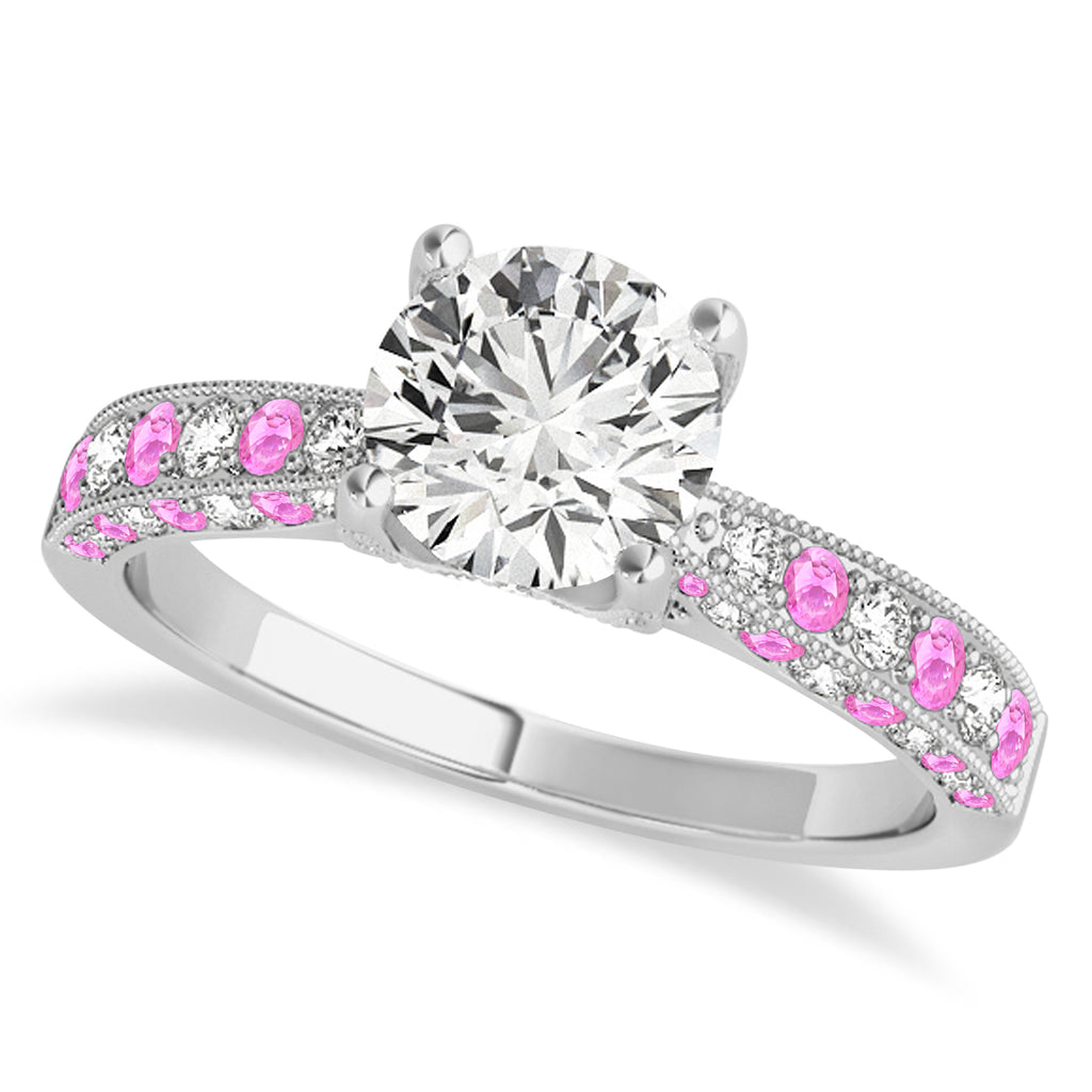 Alternating Diamond & Pink Sapphire Engravable Engagement Ring in 14k White Gold (0.45ct)