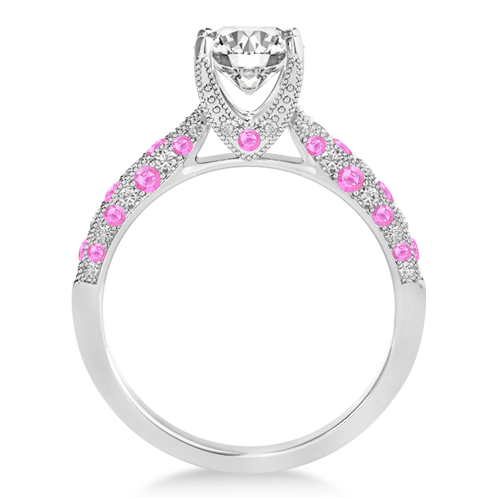 Alternating Diamond & Pink Sapphire Engravable Engagement Ring in 14k White Gold (0.45ct)