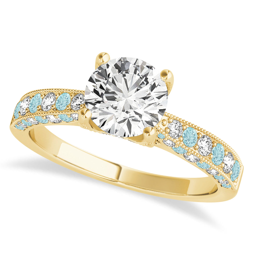 Alternating Diamond & Aquamarine Engravable Engagement Ring in 14k Yellow Gold (0.45ct)