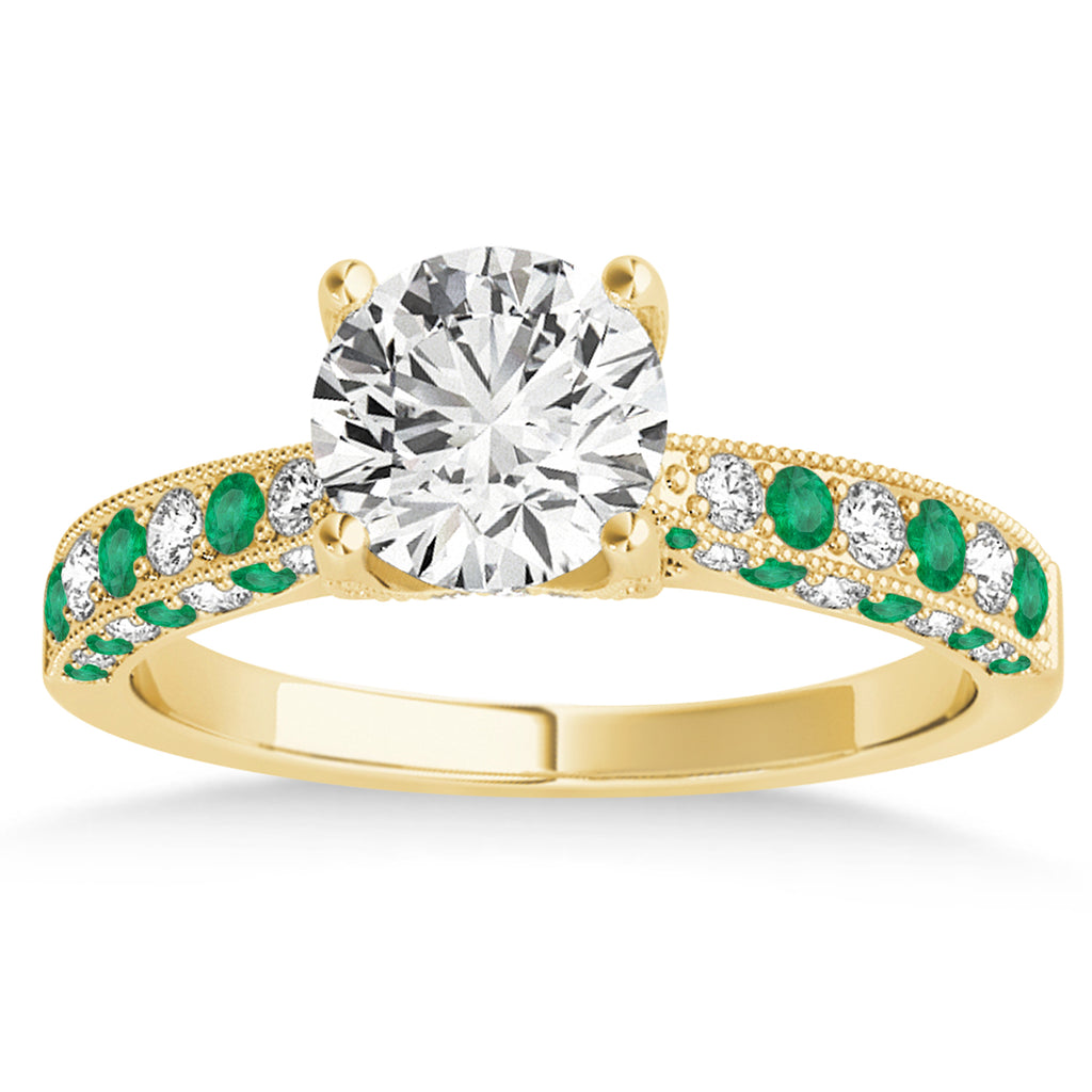 Alternating Diamond & Emerald Engravable Engagement Ring in 14k Yellow Gold (0.45ct)