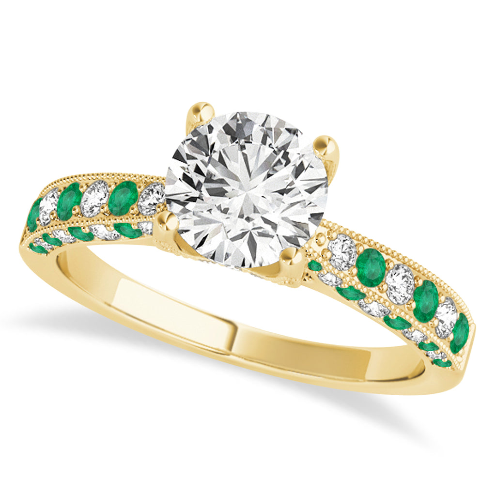 Alternating Diamond & Emerald Engravable Engagement Ring in 14k Yellow Gold (0.45ct)