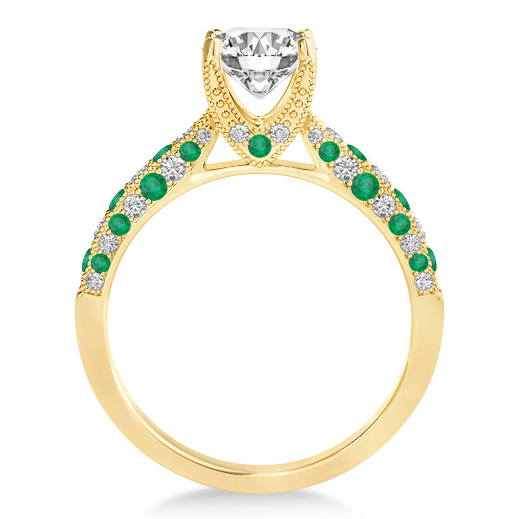 Alternating Diamond & Emerald Engravable Engagement Ring in 14k Yellow Gold (0.45ct)