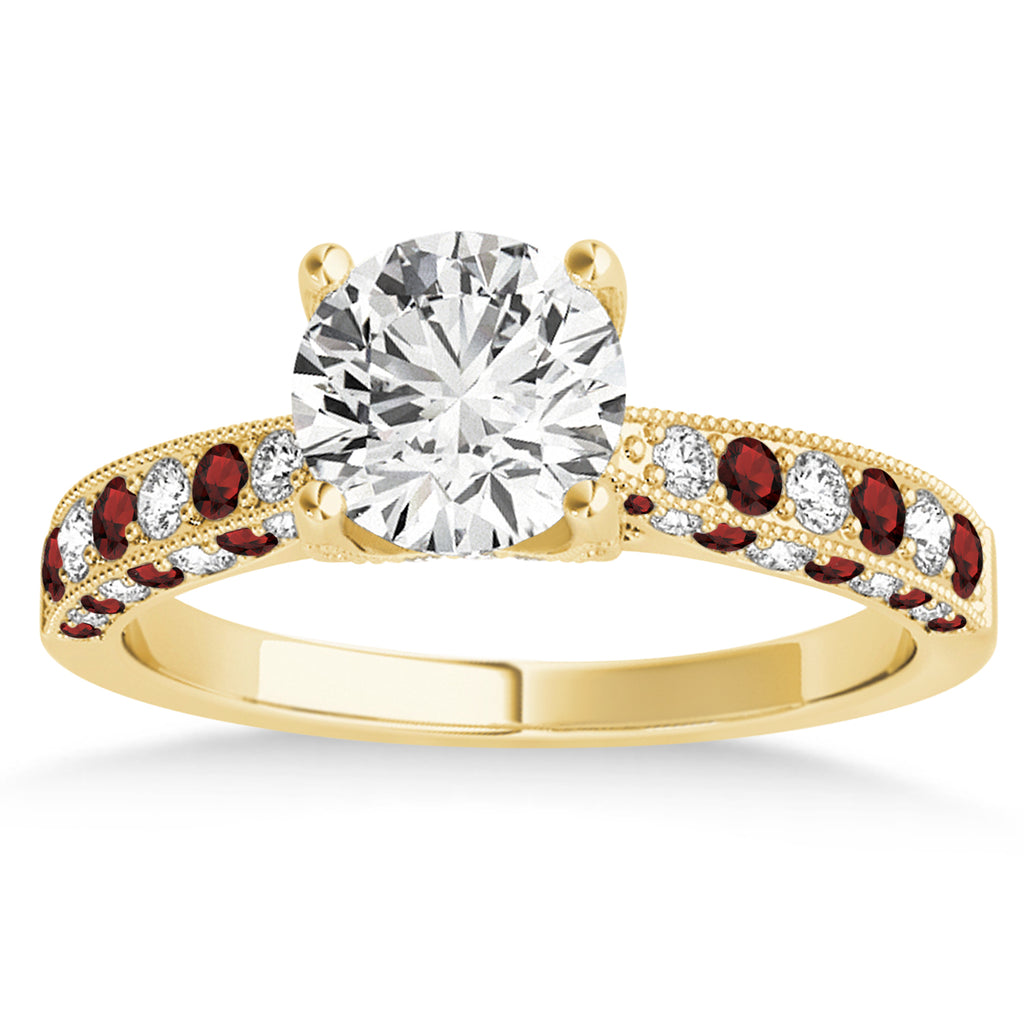Alternating Diamond & Garnet Engravable Engagement Ring in 14k Yellow Gold (0.45ct)