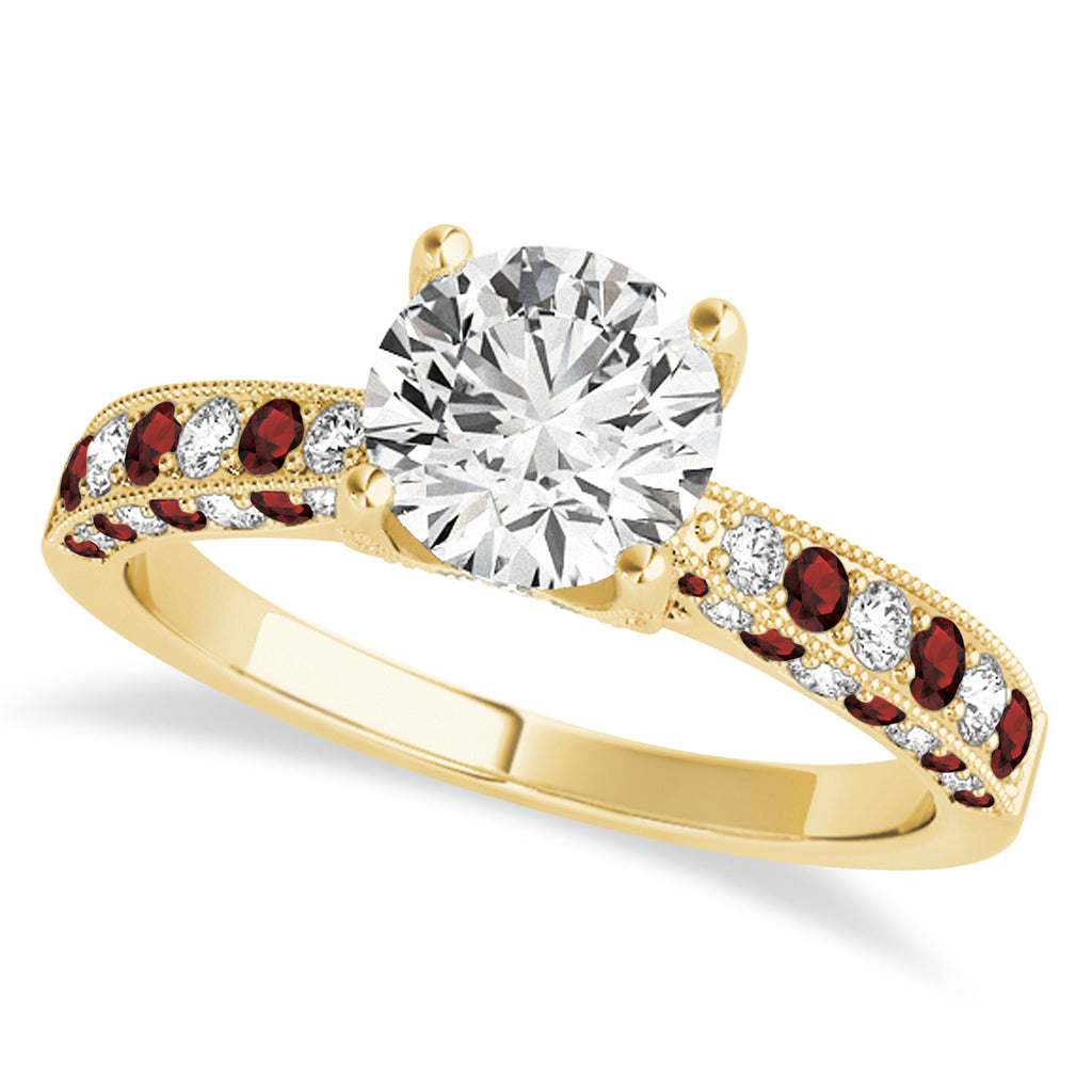 Alternating Diamond & Garnet Engravable Engagement Ring in 14k Yellow Gold (0.45ct)