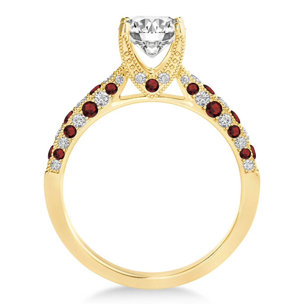 Alternating Diamond & Garnet Engravable Engagement Ring in 14k Yellow Gold (0.45ct)