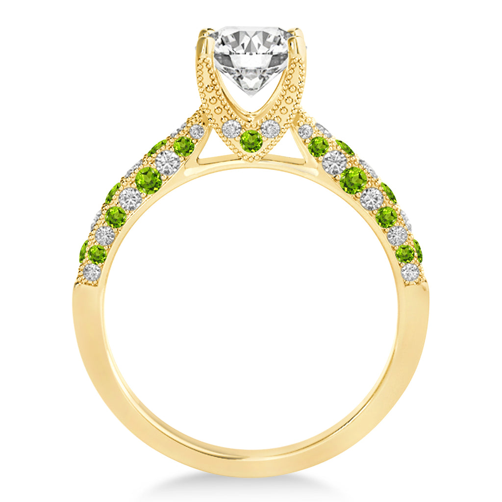 Alternating Diamond & Peridot Engravable Engagement Ring in 14k Yellow Gold (0.45ct)