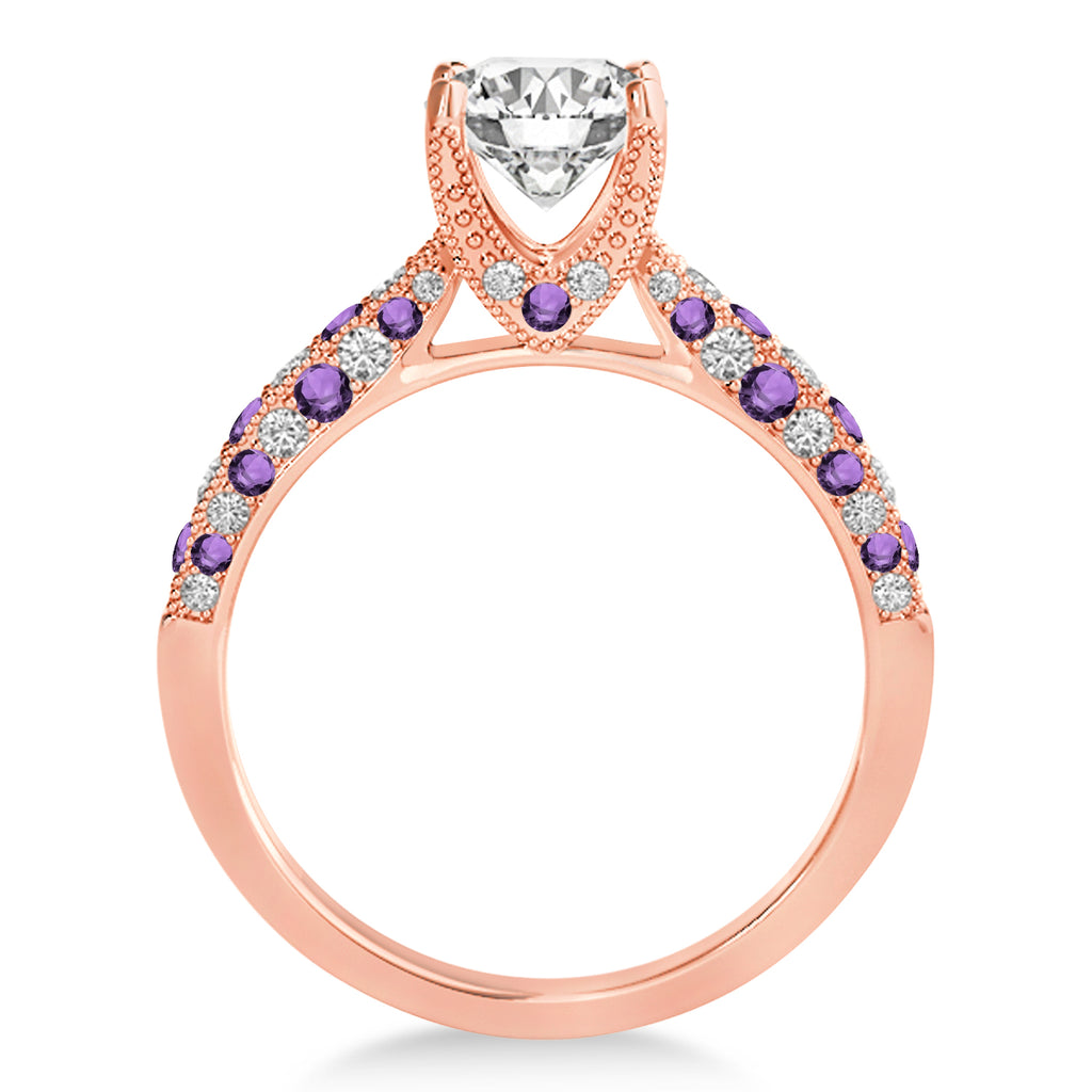 Alternating Diamond & Amethyst Engravable Engagement Ring in 18k Rose Gold (0.45ct)
