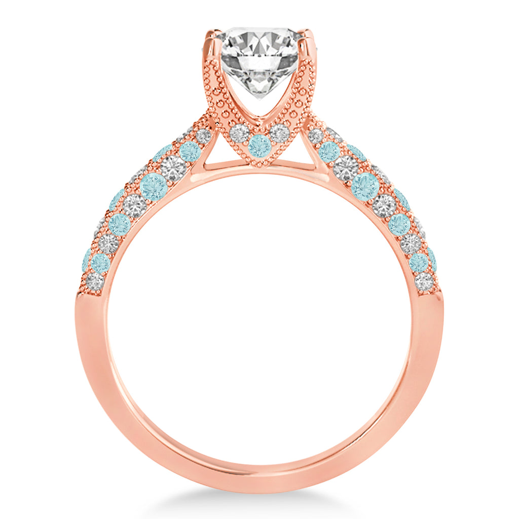 Alternating Diamond & Aquamarine Engravable Engagement Ring in 18k Rose Gold (0.45ct)