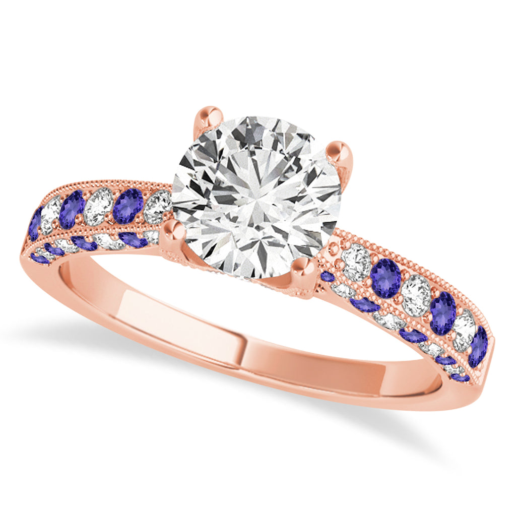 Alternating Diamond & Tanzanite Engravable Engagement Ring in 18k Rose Gold (0.45ct)