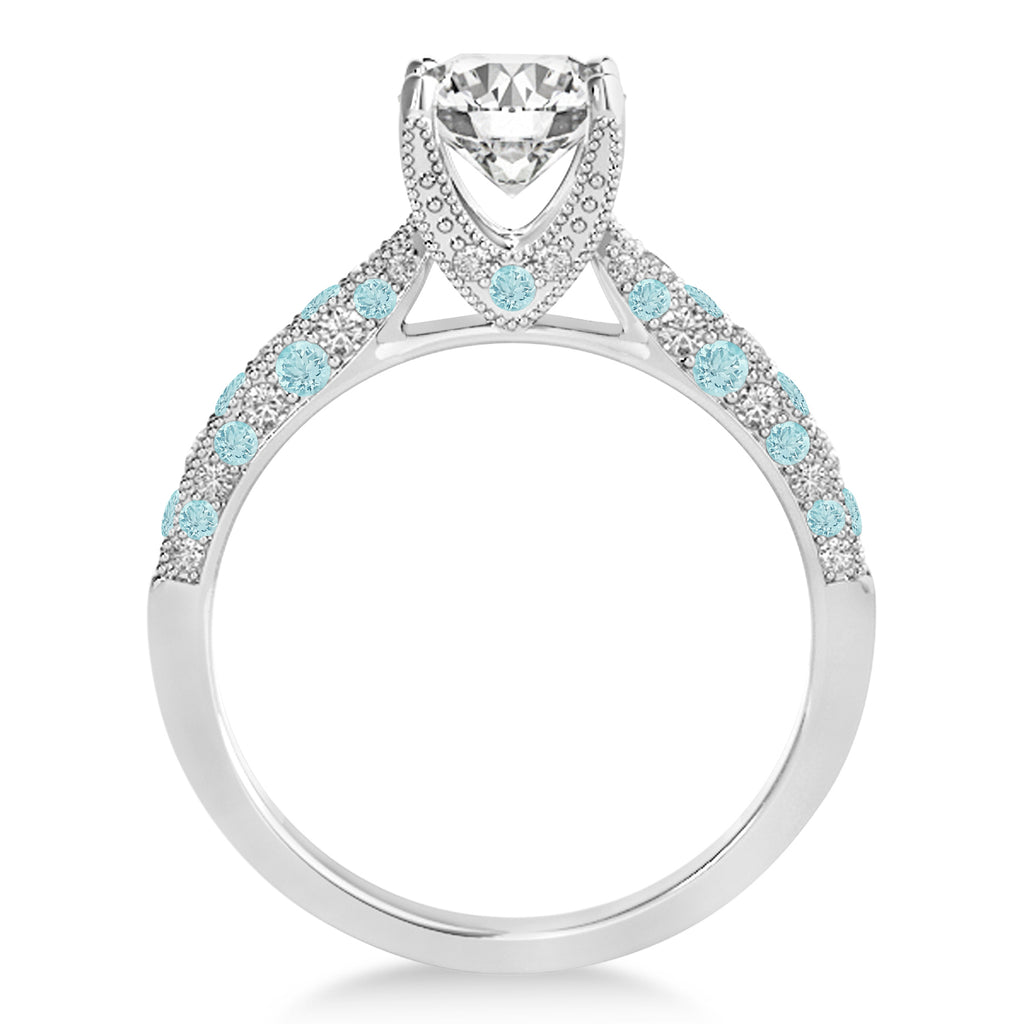 Alternating Diamond & Aquamarine Engravable Engagement Ring in 18k White Gold (0.45ct)