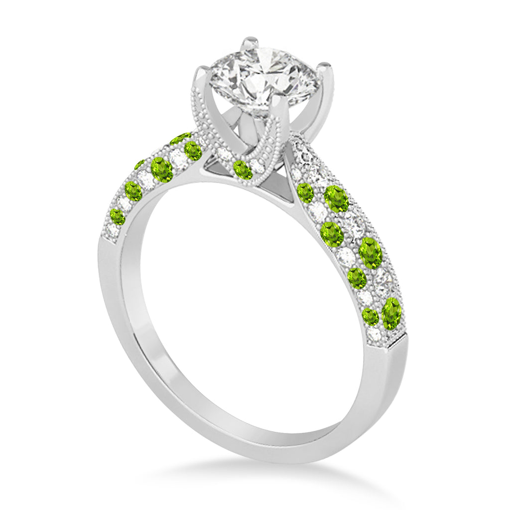 Alternating Diamond & Peridot Engravable Engagement Ring in 18k White Gold (0.45ct)