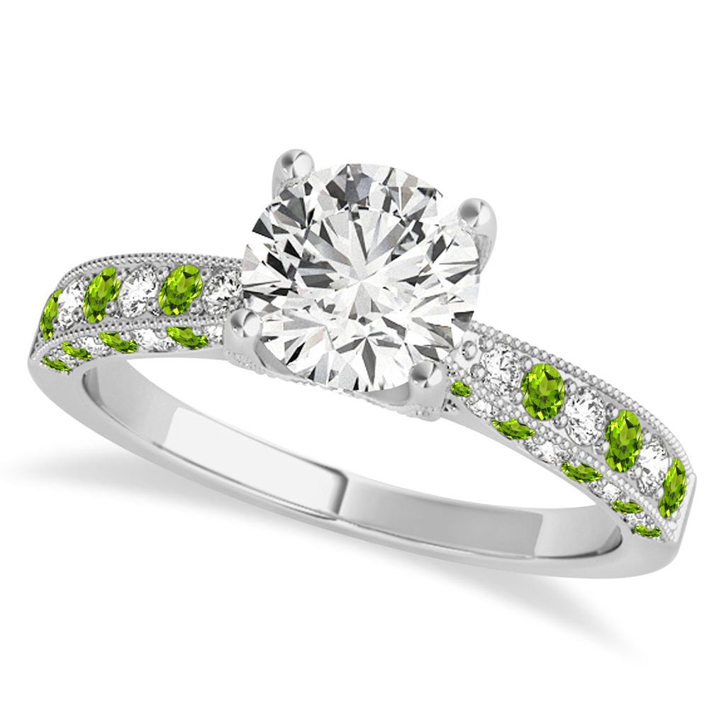 Alternating Diamond & Peridot Engravable Engagement Ring in 18k White Gold (0.45ct)