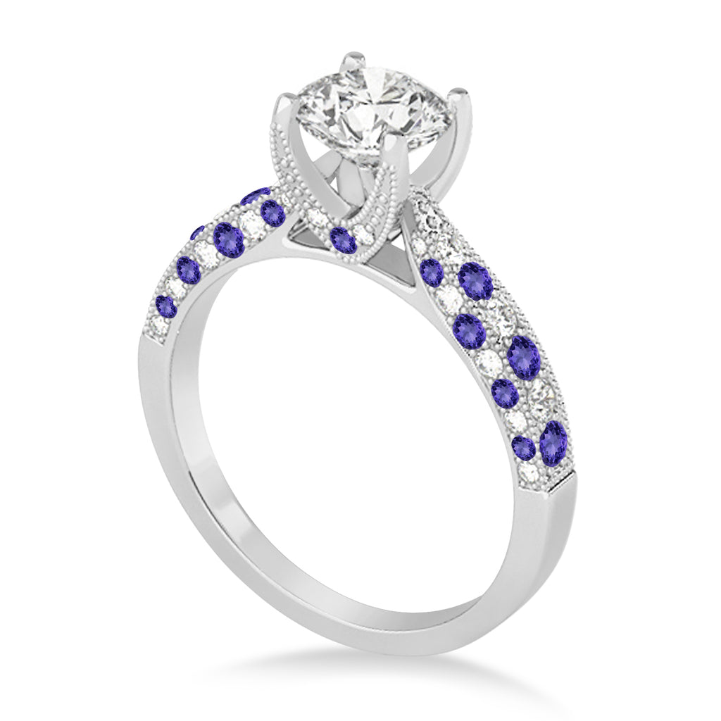 Alternating Diamond & Tanzanite Engravable Engagement Ring in 18k White Gold (0.45ct)