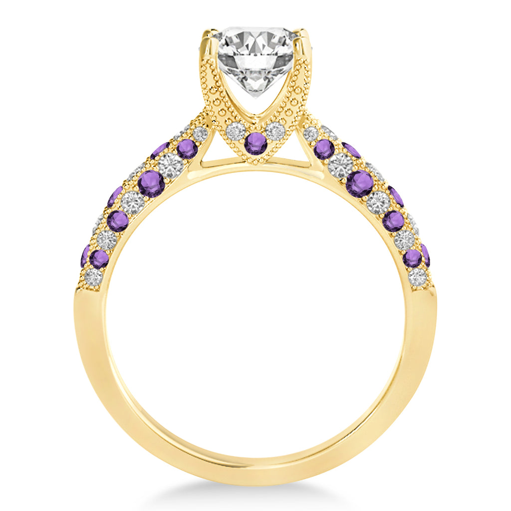 Alternating Diamond & Amethyst Engravable Engagement Ring in 18k Yellow Gold (0.45ct)